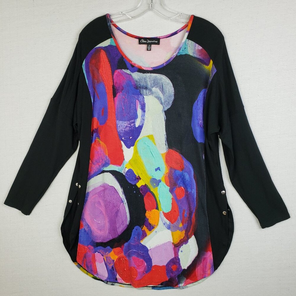 Claire Desjardins Tunic Top Art-to-Wear Abstract Painting Print Snap Buttons L